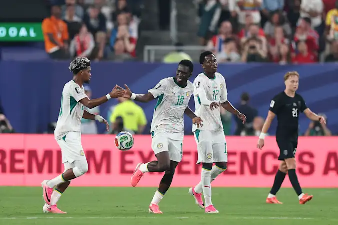 Ismaila Sarr #18 of Senegal celebrates scoring his team's second goal
