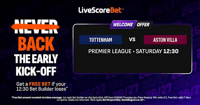 Tottenham entertain Aston Villa in the Premier League's early kick-off on Saturday, 19 September.