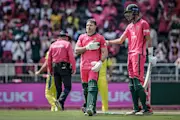 David Miller celebrates his century in the 2nd ODI at the Wanderers in Johannesburg