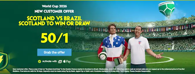 Paddy Power: 50/1 Scotland to Win OR Draw vs Brazil