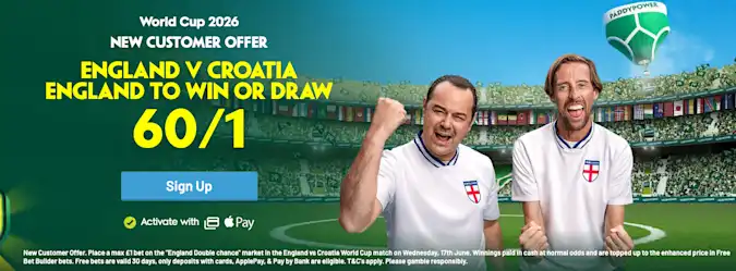 PaddyPower England vs Croatia: England to Win OR Draw 60/1