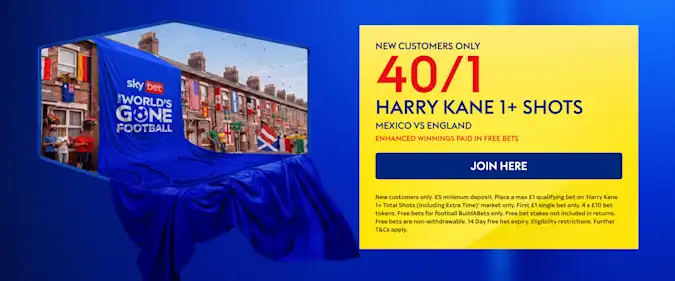 Sky Bet World Cup Free Bets: Kane 1+ Shot vs Mexico 40/1