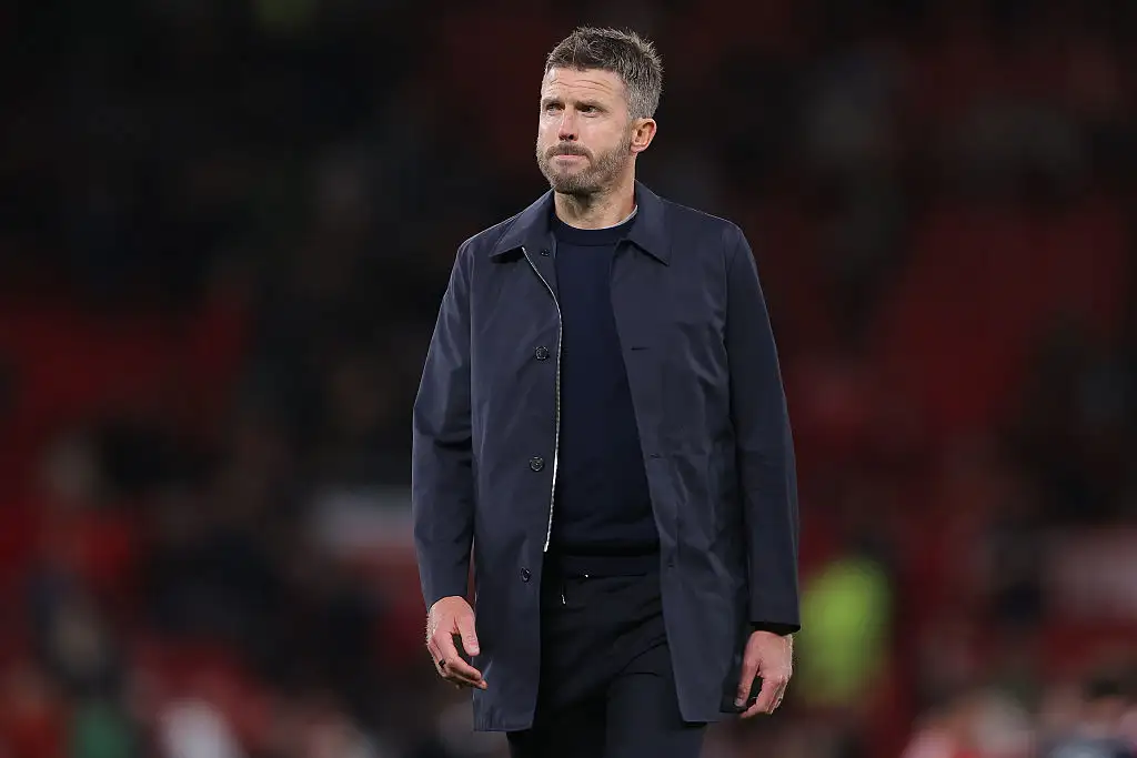 Michael Carrick, head coach of Manchester United, during the Premier League 2026/27 match between Manchester United and Tottenham Hotspur at Old Trafford on October 10, 2026 in Manchester, England