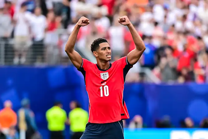 Jude Bellingham celebrates his goal for England against Panama
