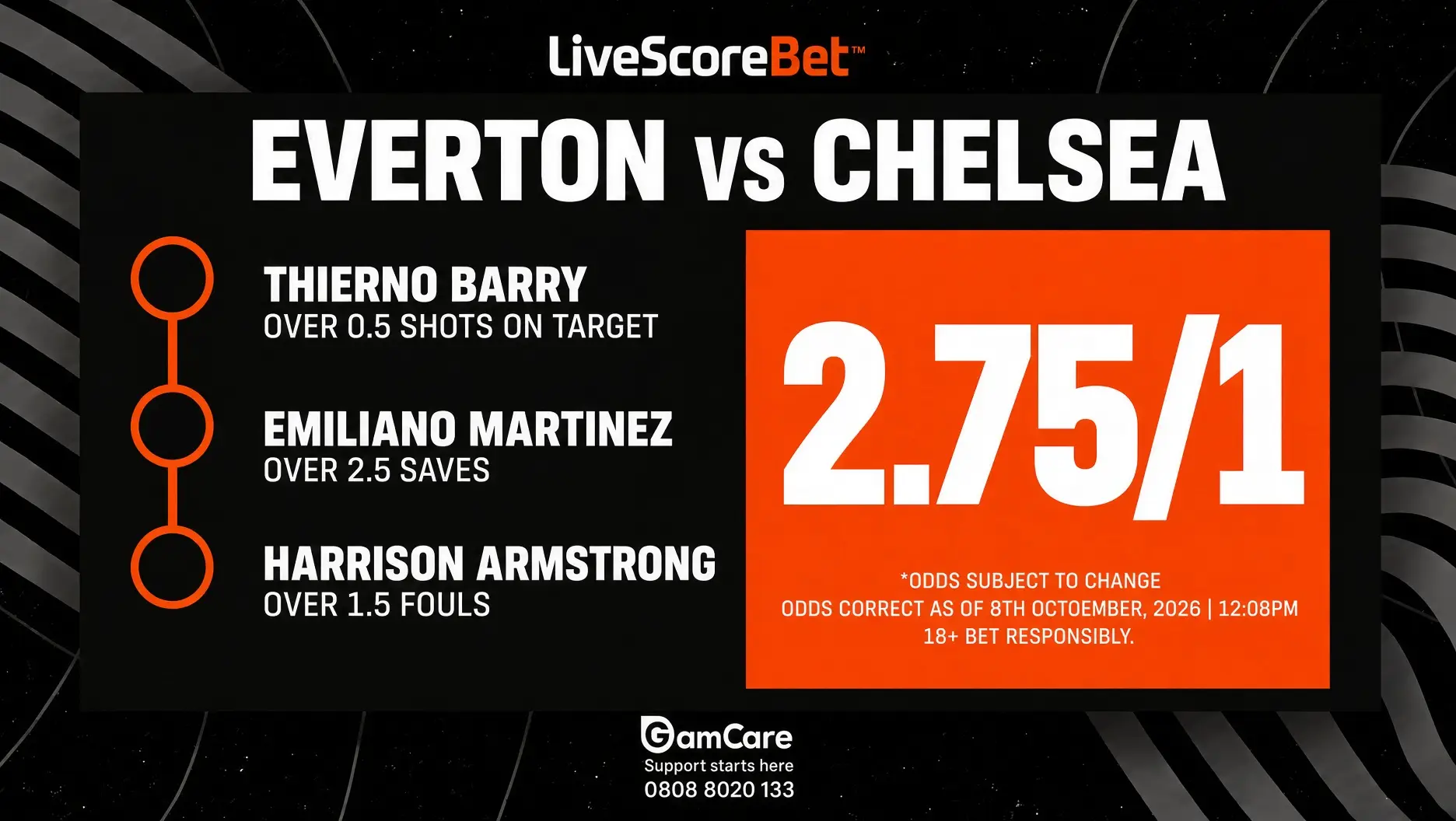 Everton vs Chelsea 3-leg bet builder