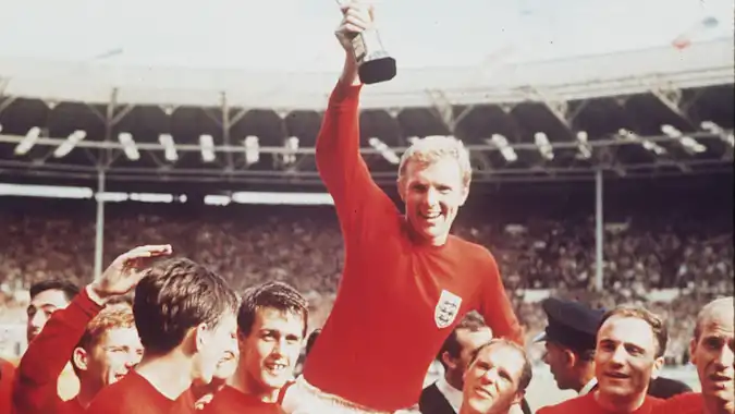 Sir Bobby Moore held the Jules Rimet Trophy aloft when England won the World Cup for the only time in their history in 1966