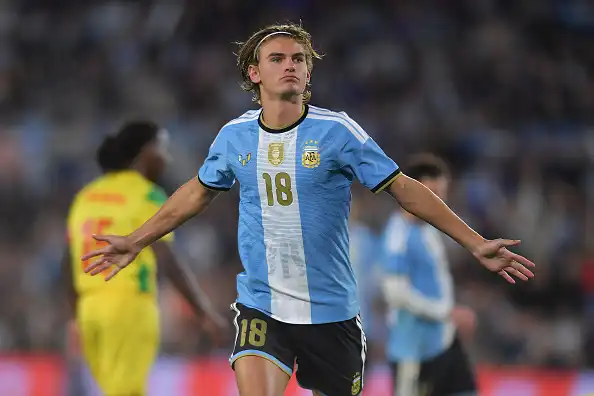 Nico Paz celebrates scoring for Argentina against Benin