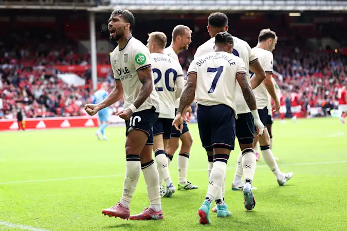Lucas Paqueta celebrates his goal against Nottingham Forest earlier this season